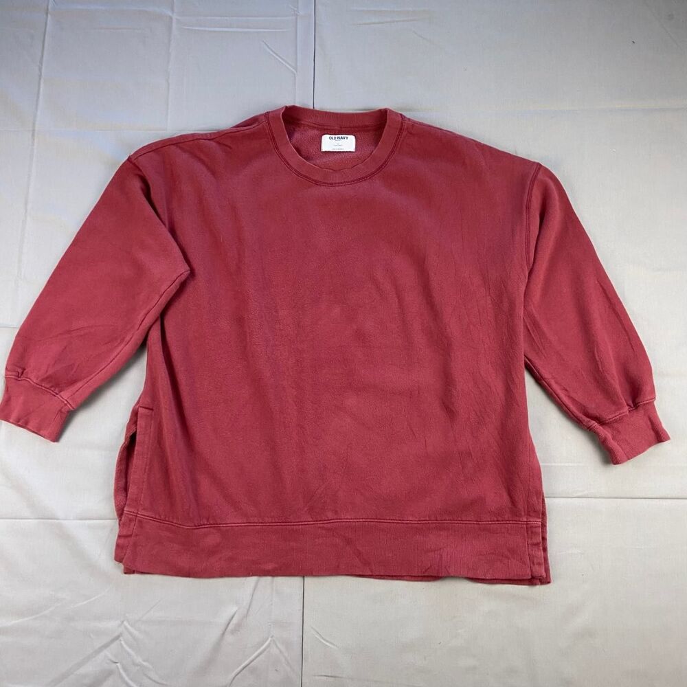 Old Navy Women's L Tunic Sweatshirt Burgundy Long Sleeve Fleece Pullover 90 10